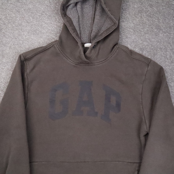 GAP Spellout Logo Pockets Large Gray Long Sleeve Pullover Hoodie - Picture 7 of 11